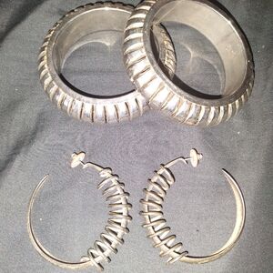 2 Chrome Bracelets & Earring Set